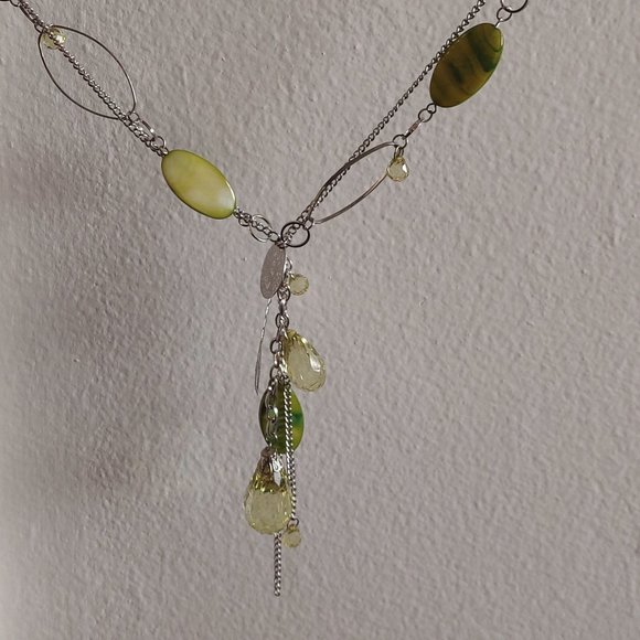 Long Slip On Green Color Green Beads Silver Necklace Chains - Picture 7 of 8